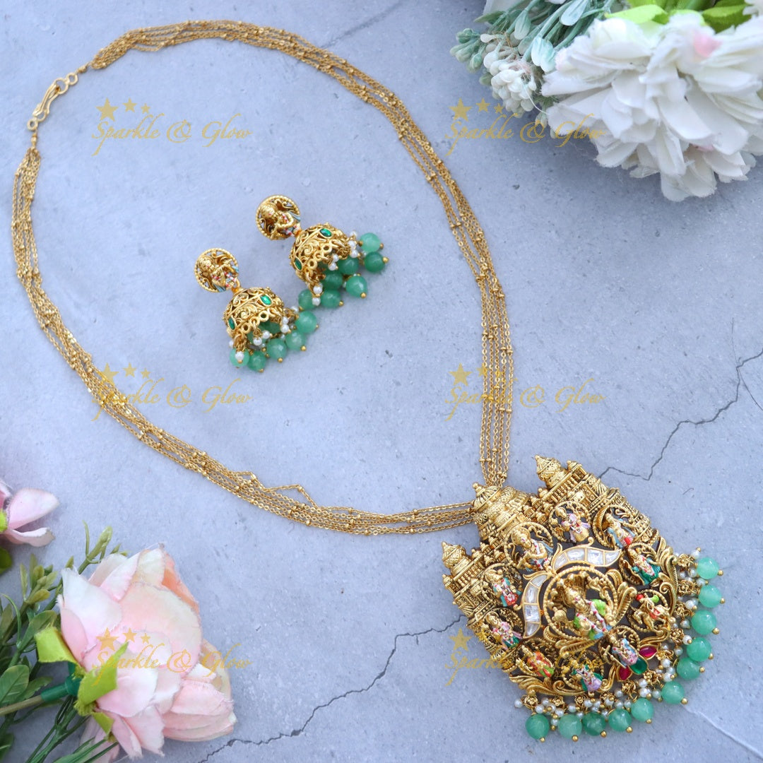 Gold-Plated Temple Pendant Set for Festive Elegance
