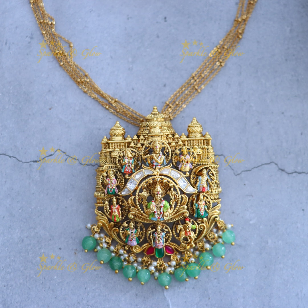 Gold-Plated Temple Pendant Set for Festive Elegance