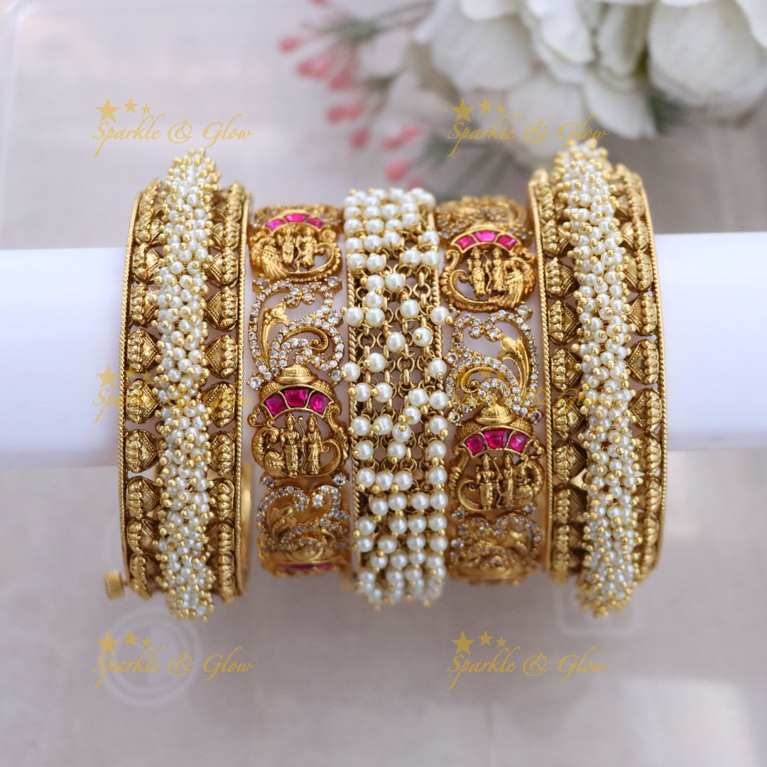 Elegant Gold Pearl Bangles Set | Sparkle & Glow