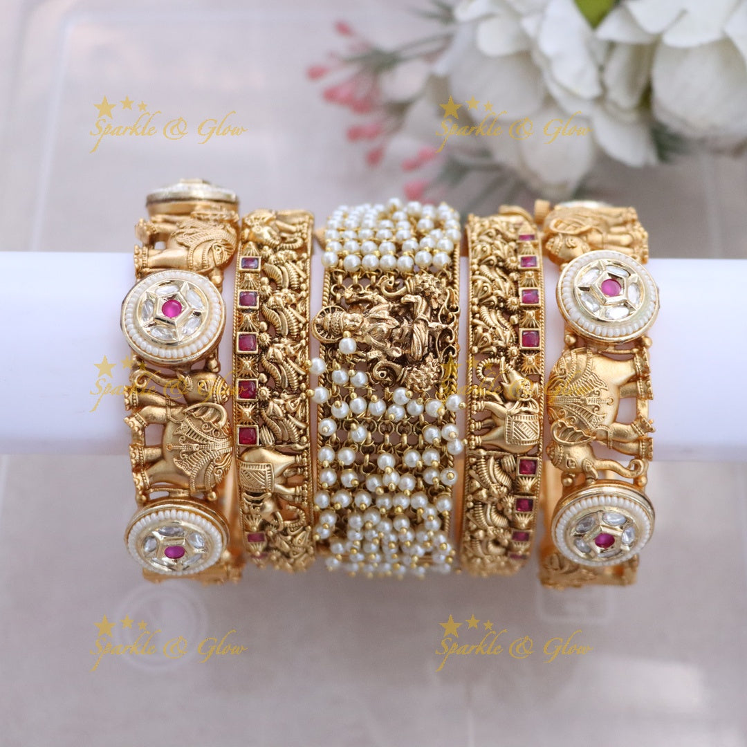 Exquisite Indian Gold Pearl Bangles - Timeless Elegance