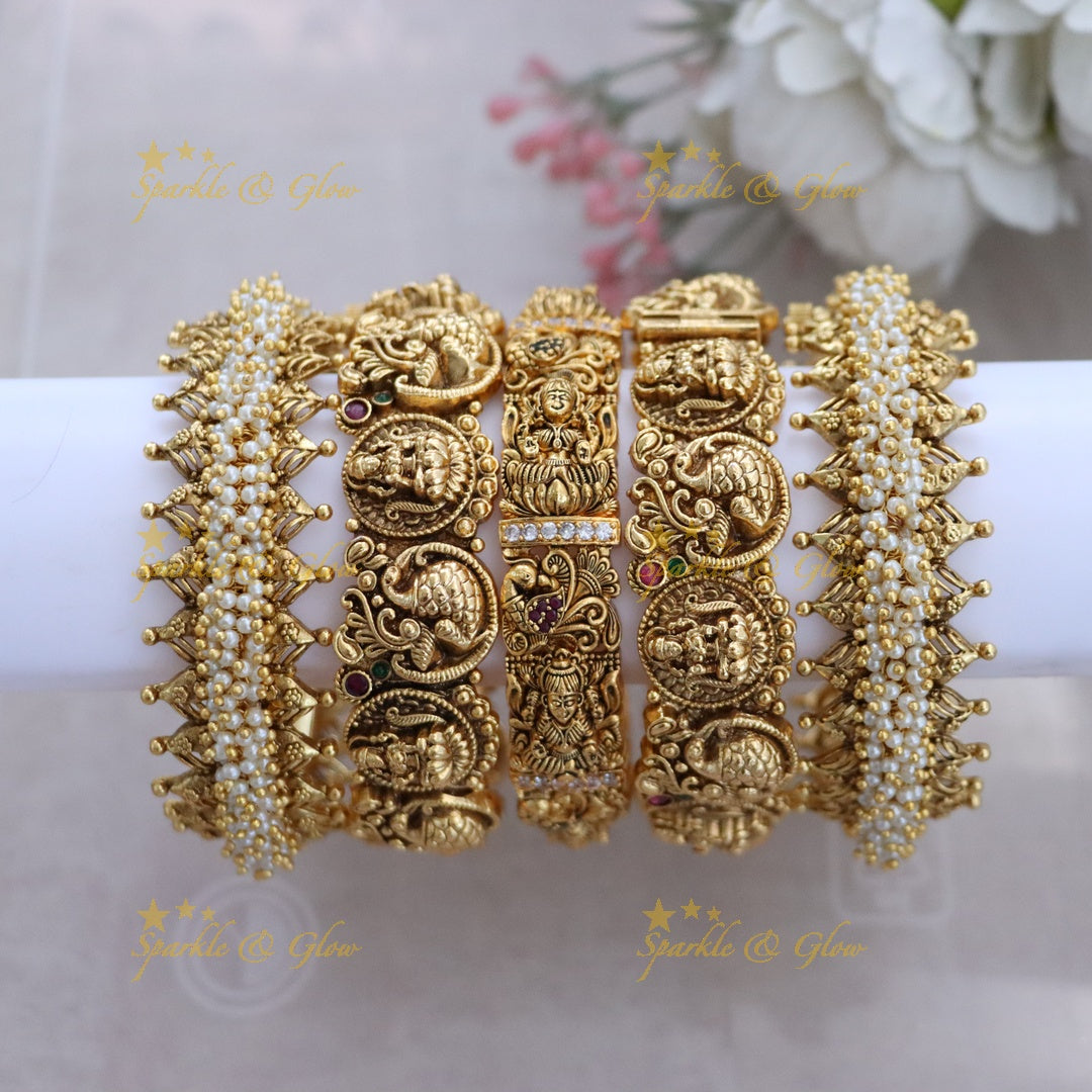 Elegant Gold Pearl Bridal Bangle Set | Sparkle & Glow