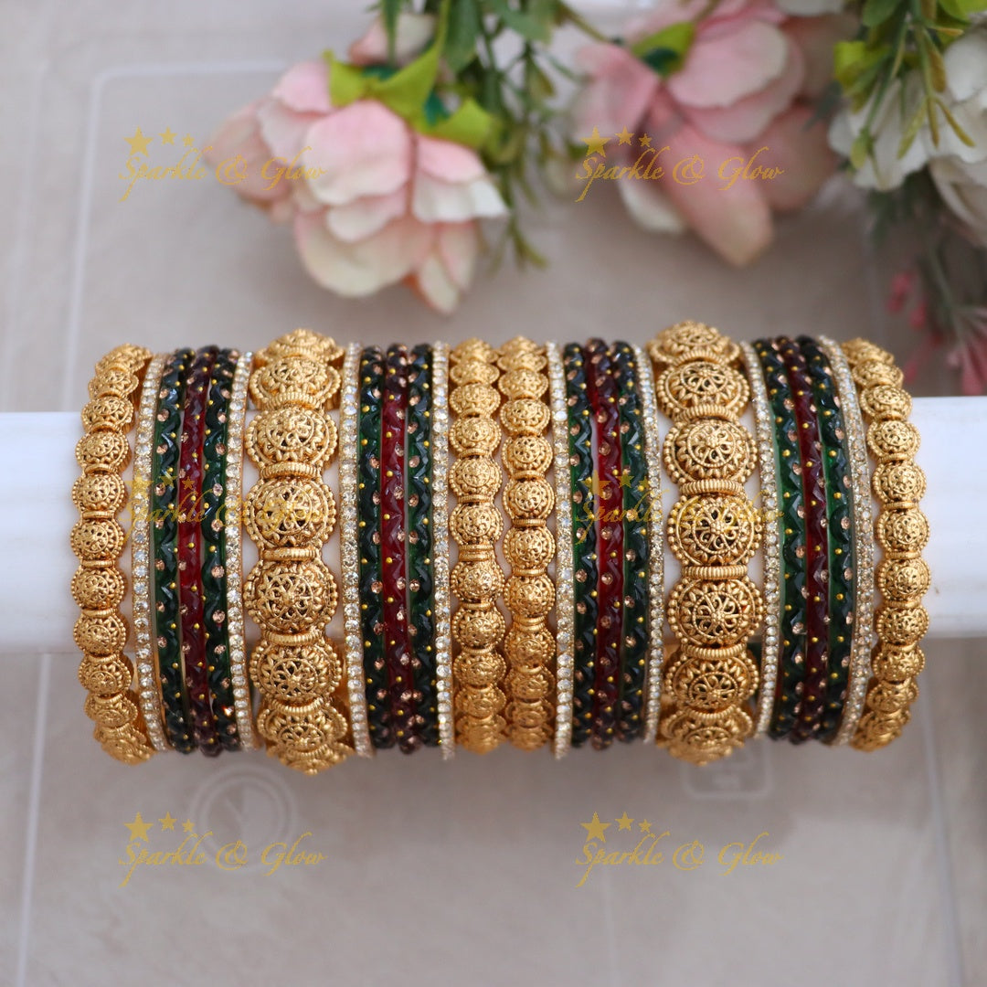 Elegant Gold Pearl Bangle Set - Sparkle & Glow Collection