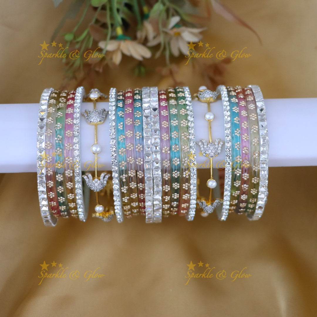Exquisite Emerald Peacock AD Bridal Bangles Set