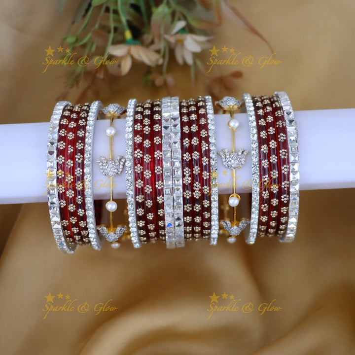 Exquisite Emerald Peacock AD Bridal Bangles Set