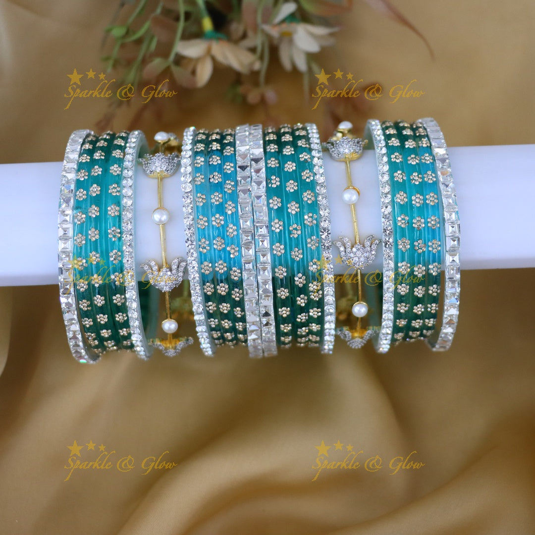 Exquisite Emerald Peacock AD Bridal Bangles Set