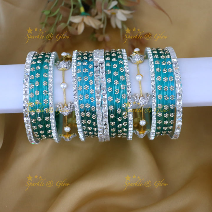Exquisite Emerald Peacock AD Bridal Bangles Set