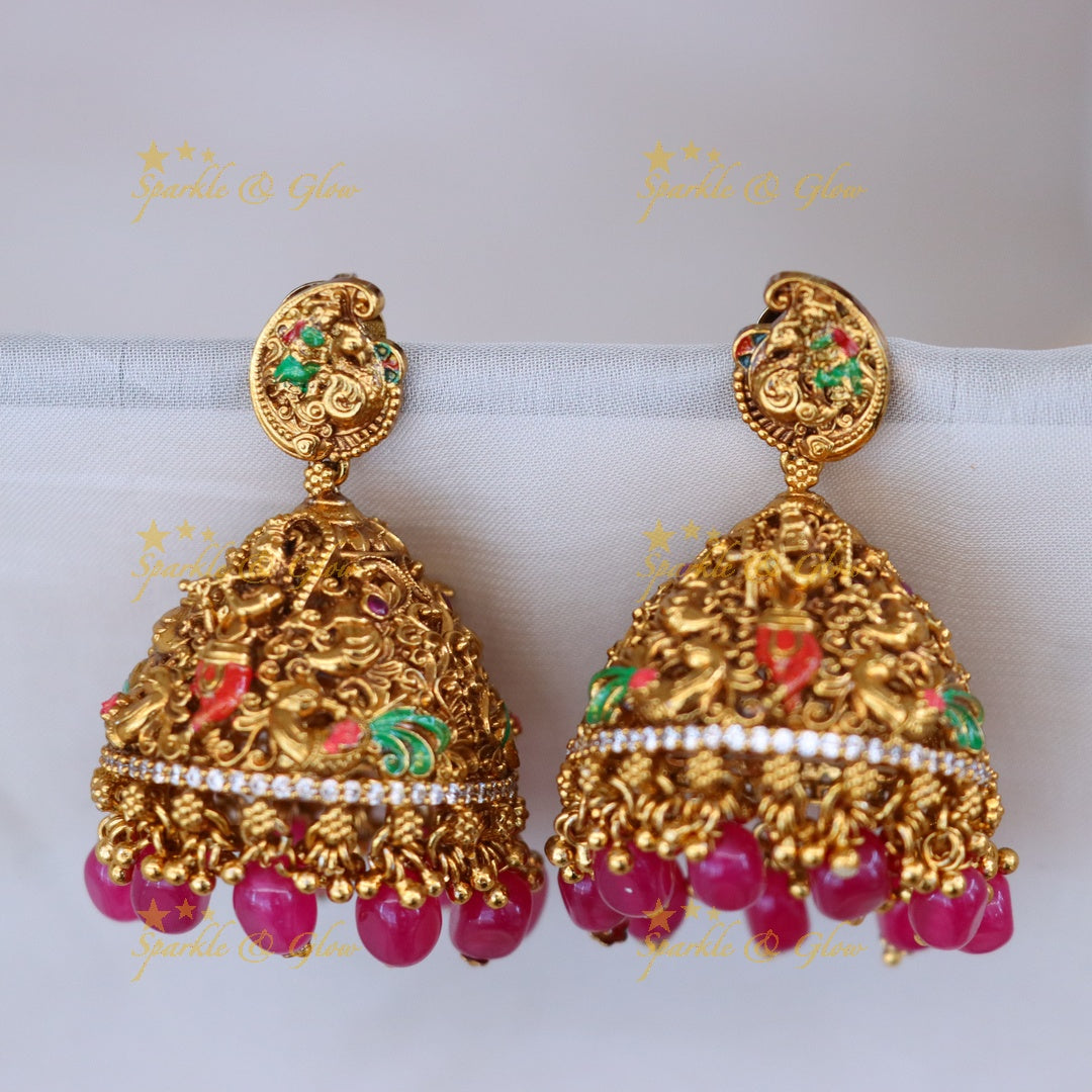 Gold-Plated Temple Necklace with Earrings - Elegant & Traditional
