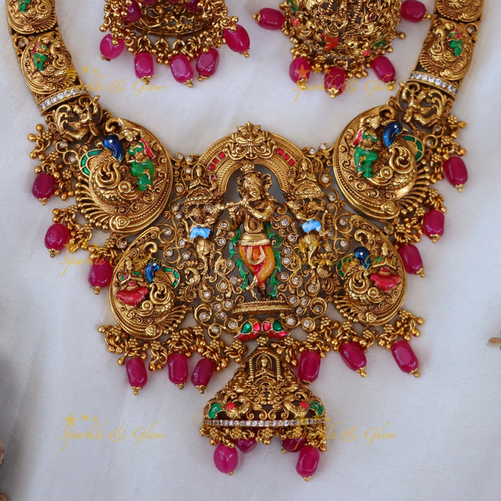 Gold-Plated Temple Necklace with Earrings - Elegant & Traditional