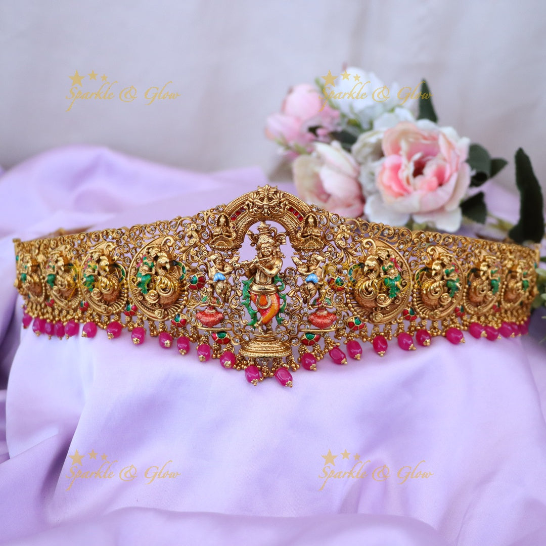 Exquisite Temple Design Gold Hip Belt for Weddings & Festive Wear