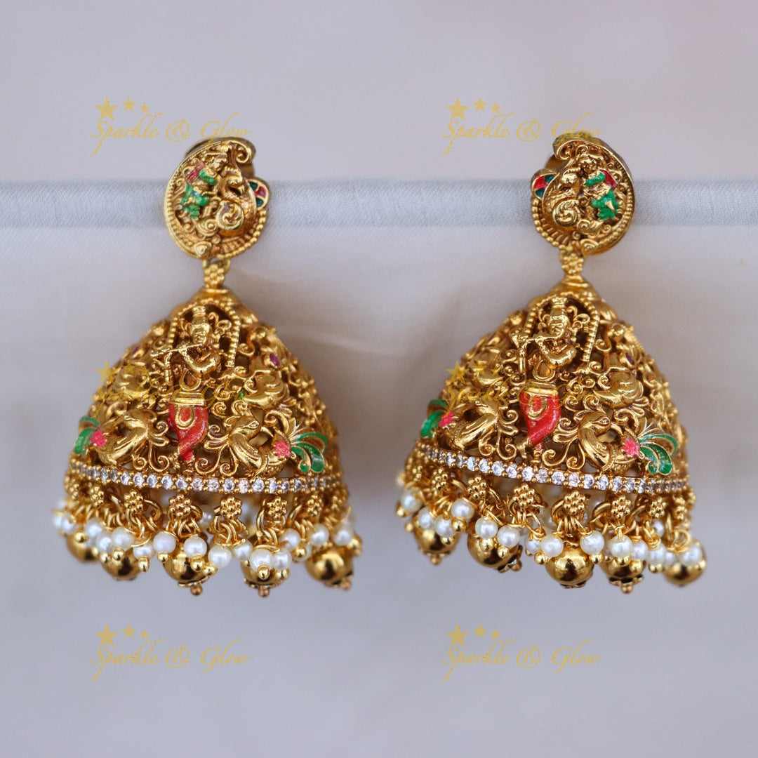 Gold-Plated Temple Necklace with Earrings - Elegant & Traditional