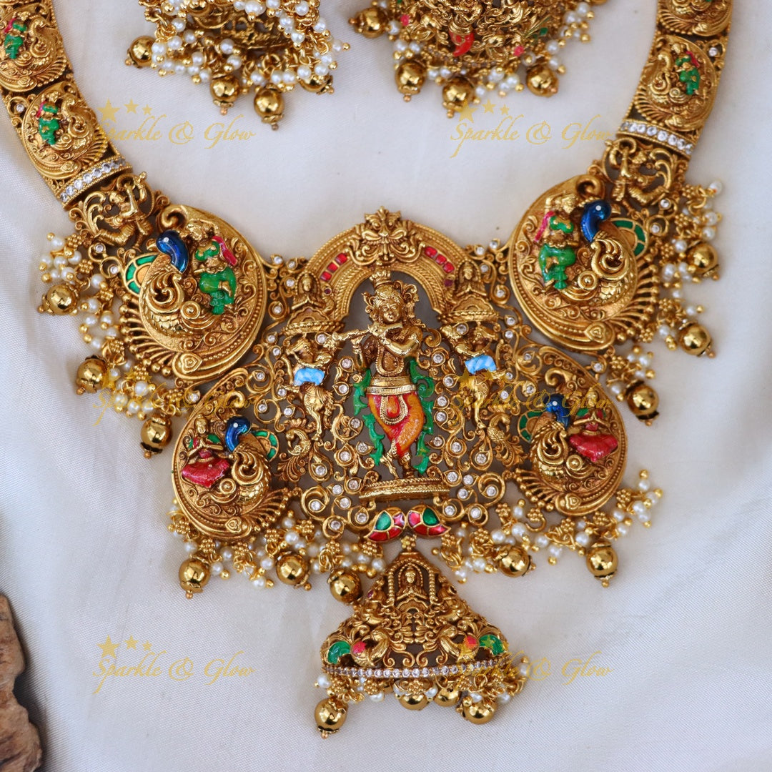 Gold-Plated Temple Necklace with Earrings - Elegant & Traditional