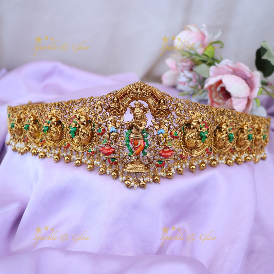 Exquisite Temple Design Gold Hip Belt for Weddings & Festive Wear