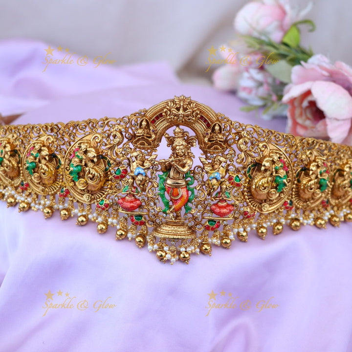 Exquisite Temple Design Gold Hip Belt for Weddings & Festive Wear
