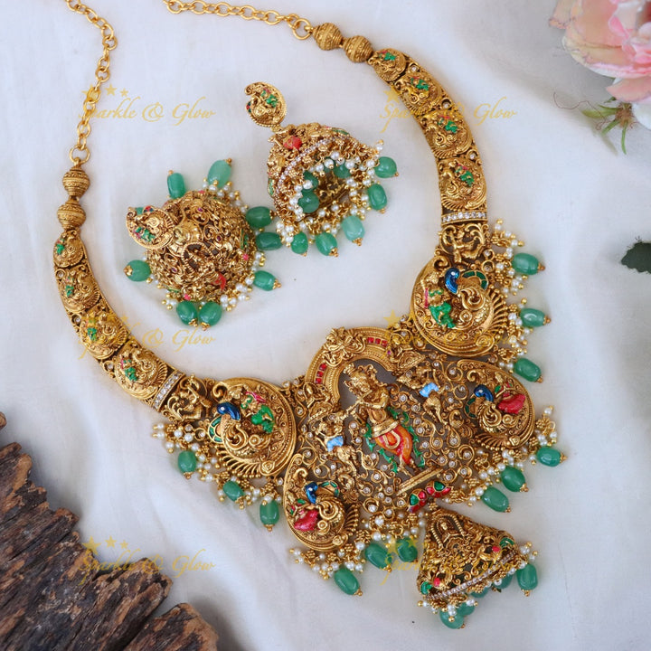 Gold-Plated Temple Necklace with Earrings - Elegant & Traditional