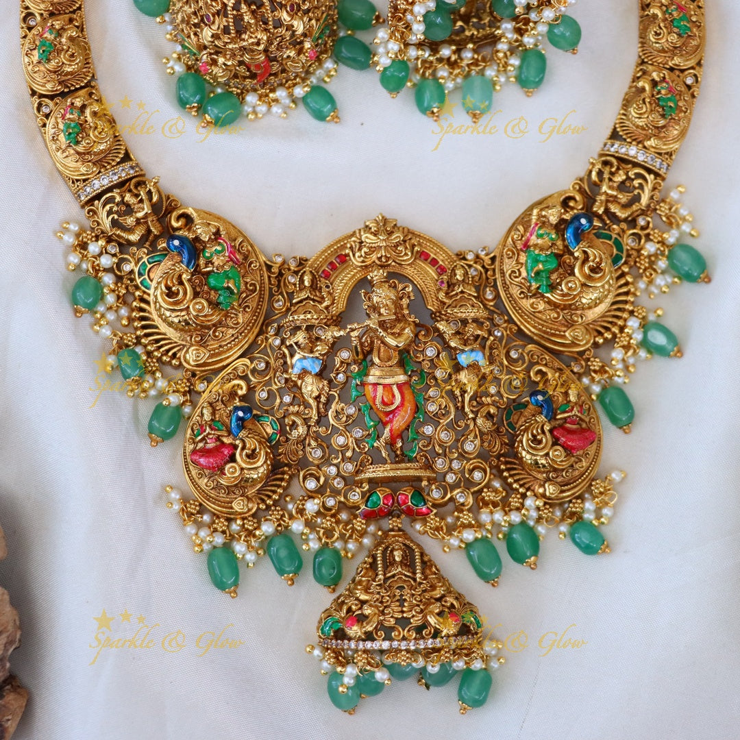 Gold-Plated Temple Necklace with Earrings - Elegant & Traditional