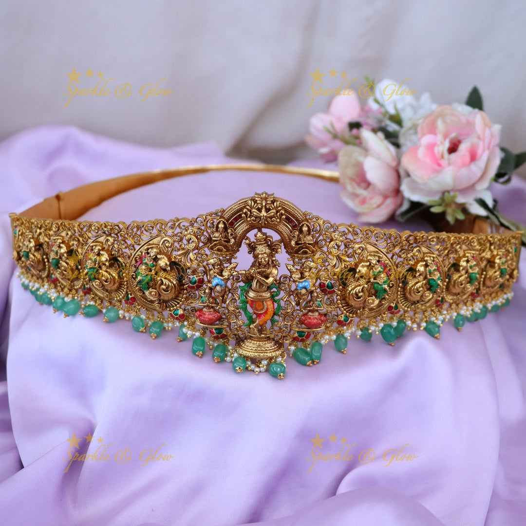 Exquisite Temple Design Gold Hip Belt for Weddings & Festive Wear