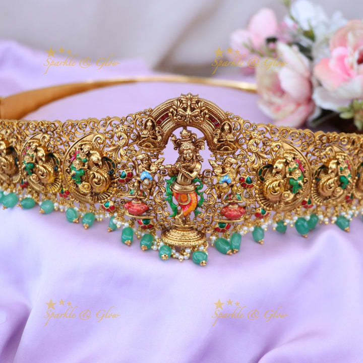 Exquisite Temple Design Gold Hip Belt for Weddings & Festive Wear