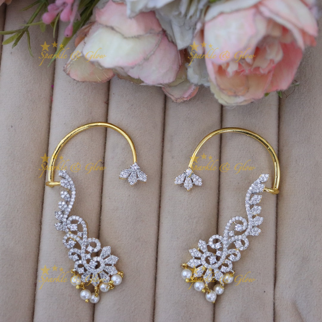 Gold & Pearl Ear Cuffs - Festive Elegance