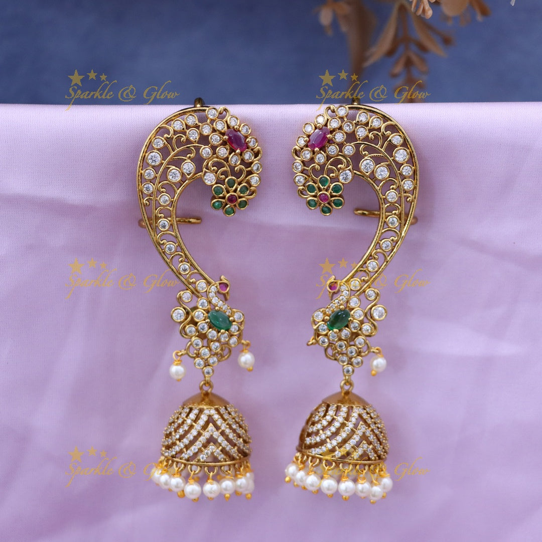 Luxurious Gold Cuff Jhumka Earrings for Festive Glam