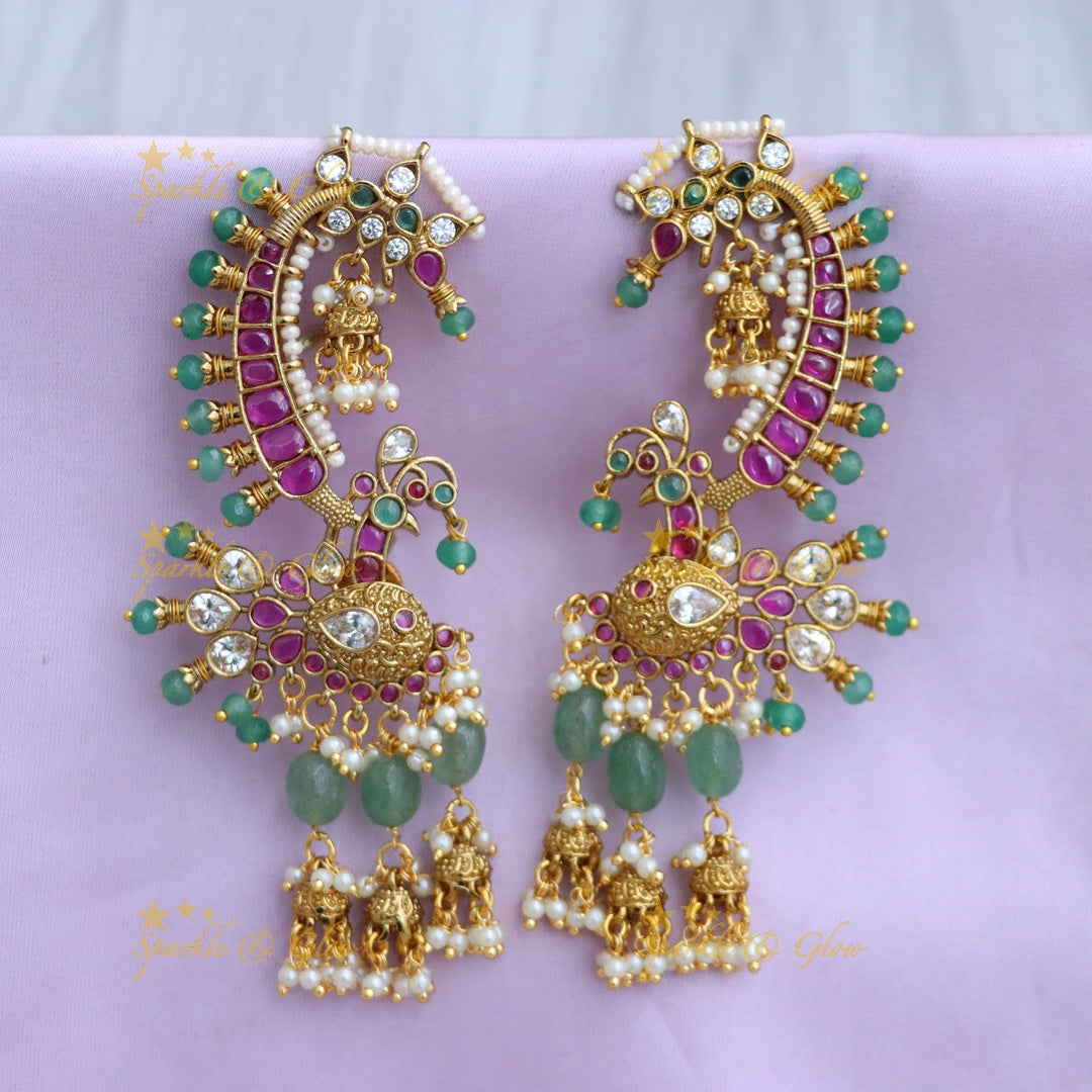 Exquisite Gold-Plated Cuff Earrings with Gemstones