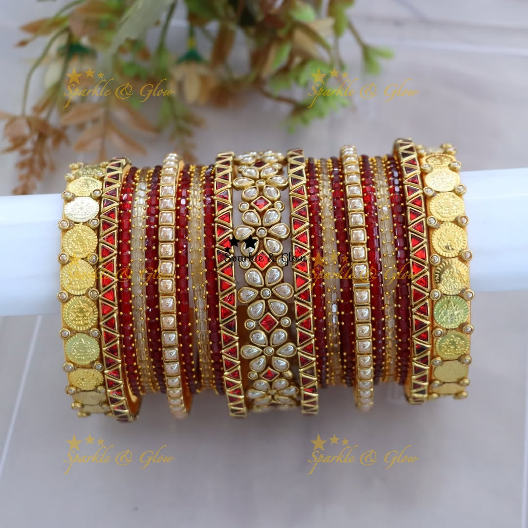 Exquisite Silk Thread Bridal Bangle Set - Coin Design