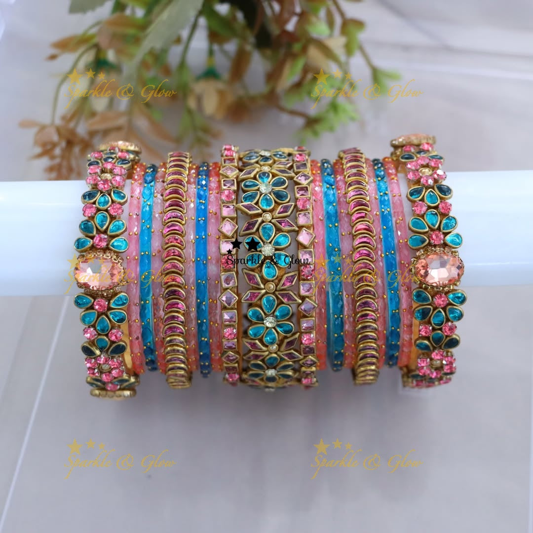 Elegant Kundan Floral Bridal Bangles Set Online