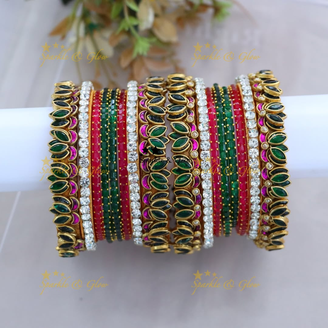 Exquisite Silk Thread & Kundan Bridal Bangle Set