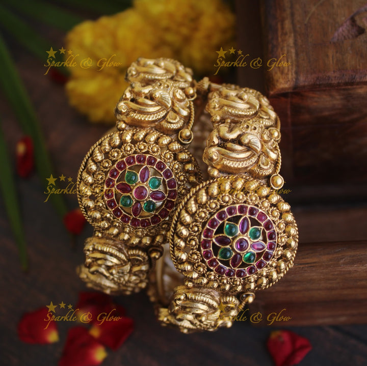 Gold alike peacock intricate screw bangles