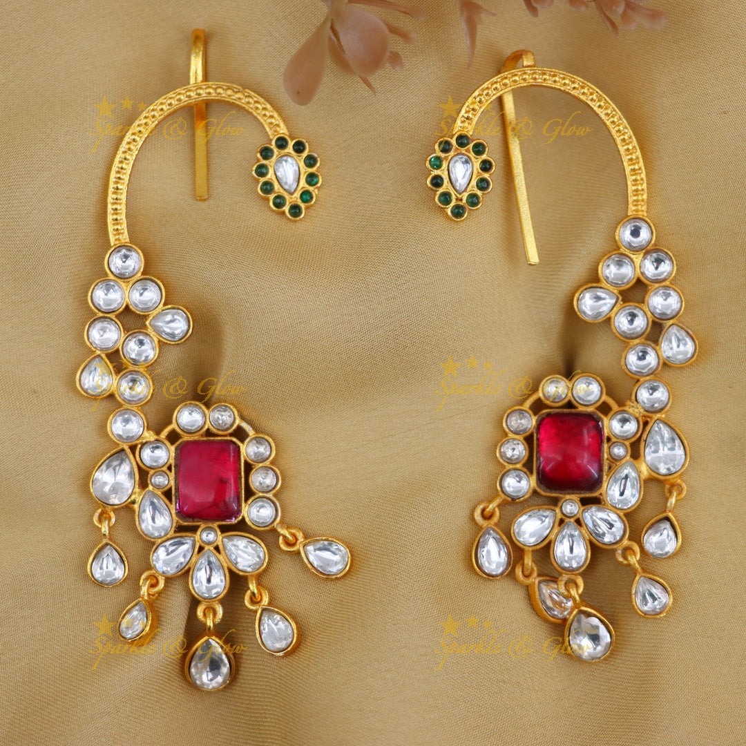Glamorous Gold Crystal Ear Cuffs for Weddings