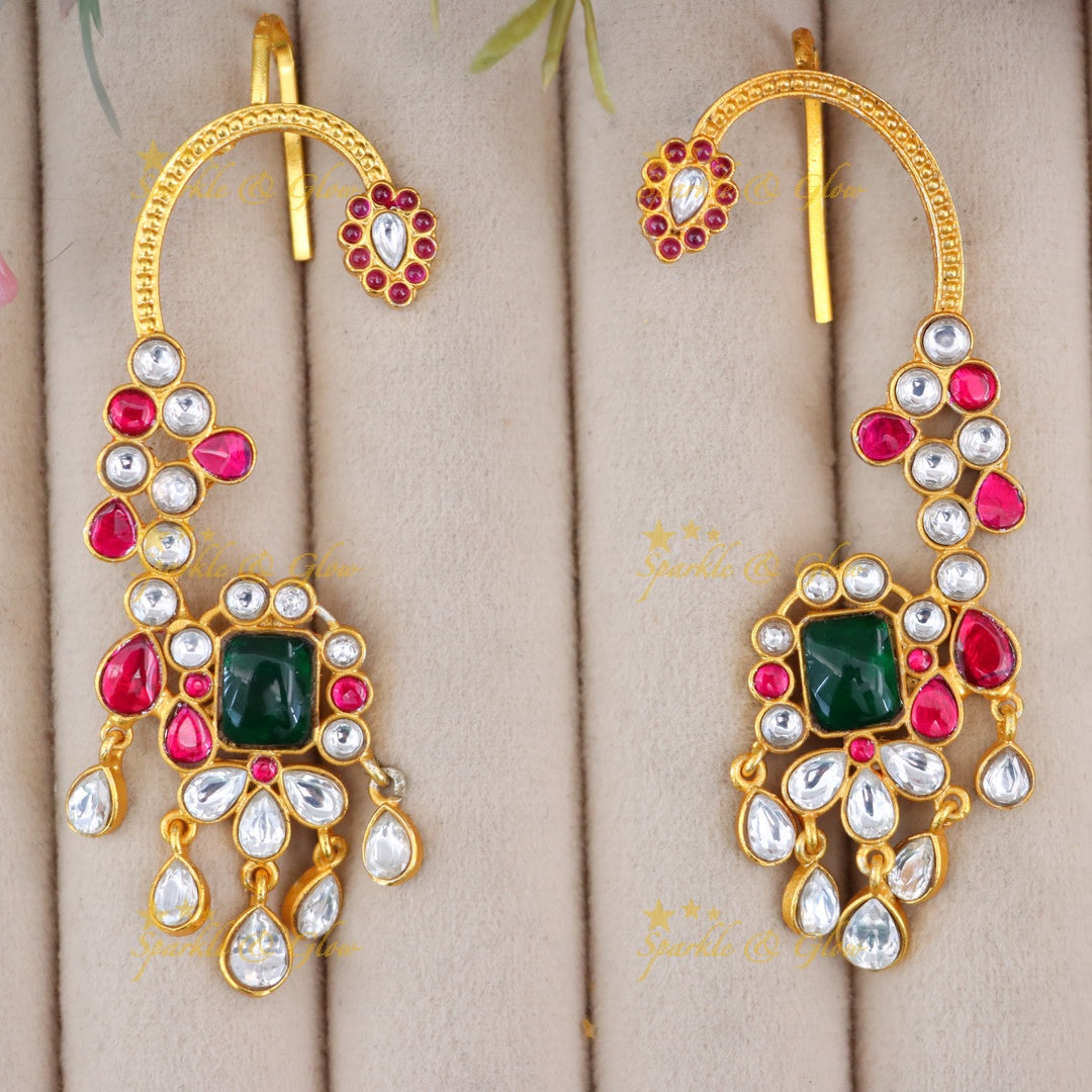 Glamorous Gold Crystal Ear Cuffs for Weddings