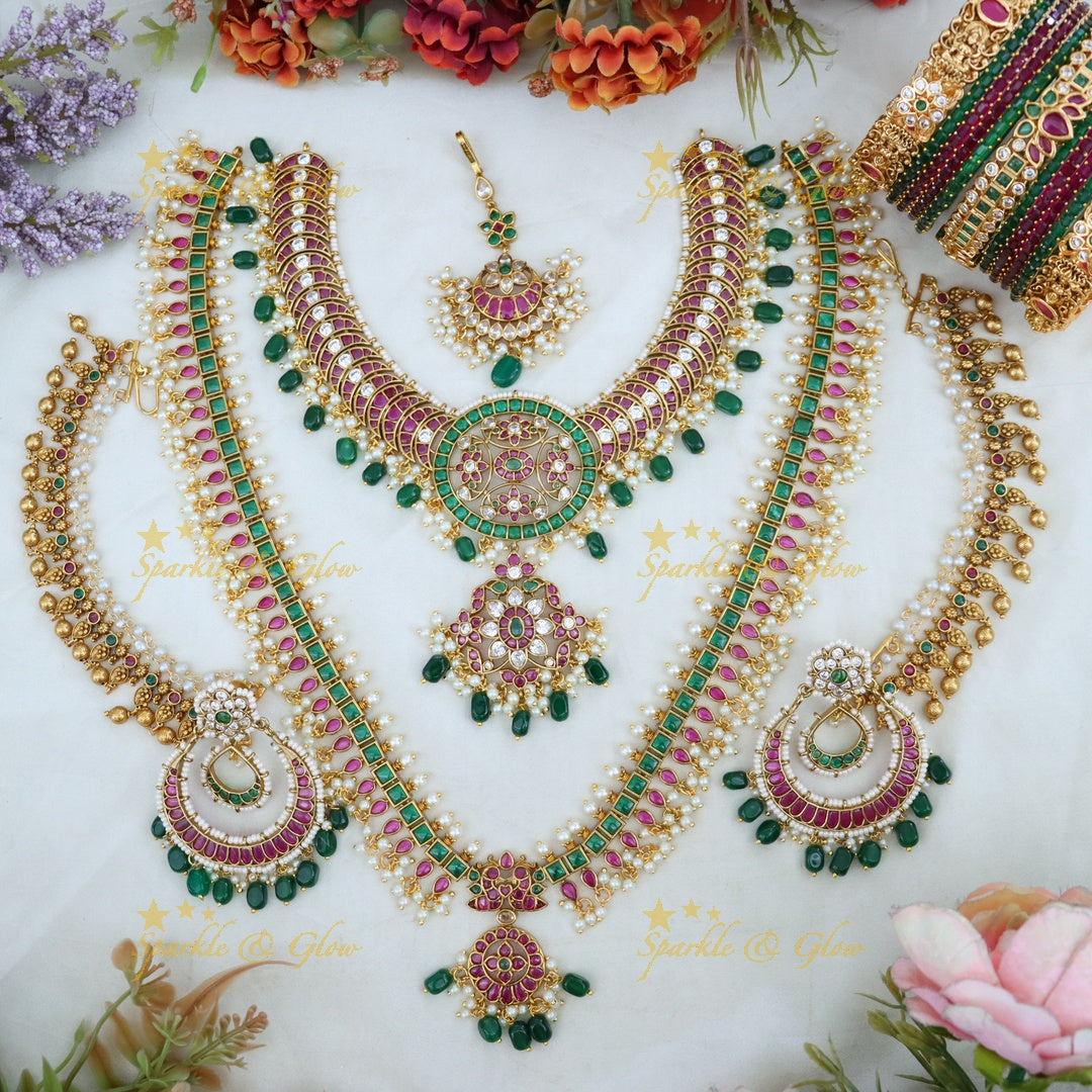 Exquisite Guttapusalu Semi Bridal Necklace Set - Elegance Redefined