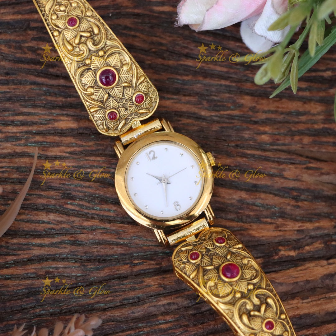Elegantly Crafted Gold-Toned Bridal Watch Jewellery