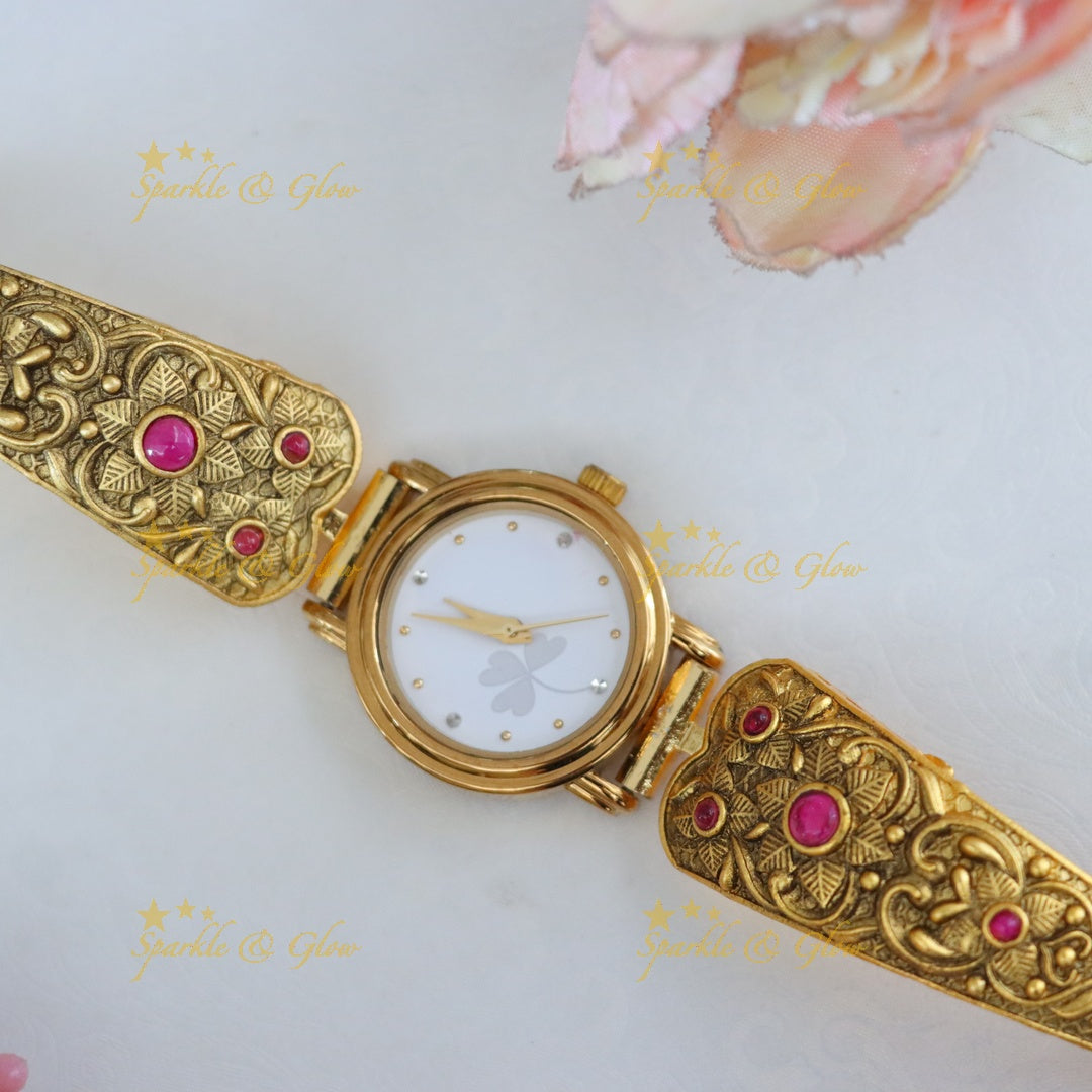 Elegantly Crafted Gold-Toned Bridal Watch Jewellery