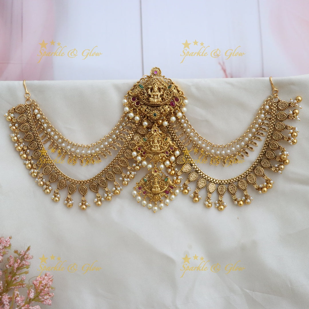 Exquisite Lakshmi Jadabilla Earchain Set for Hair