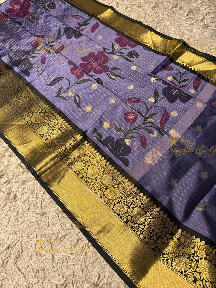 Exquisite Purple Banarasi Silk Saree with Gold Trim