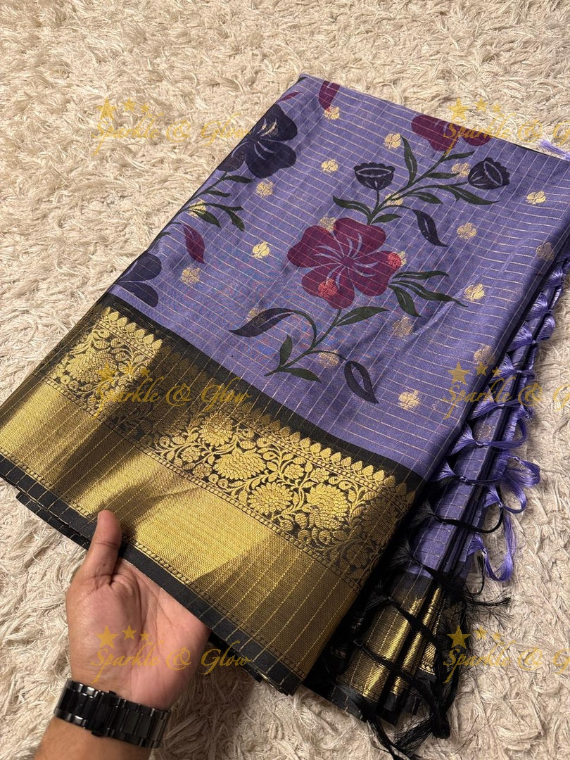 Exquisite Purple Banarasi Silk Saree with Gold Trim