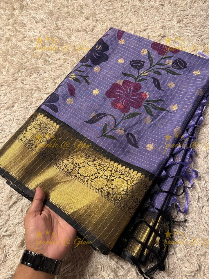 Exquisite Purple Banarasi Silk Saree with Gold Trim