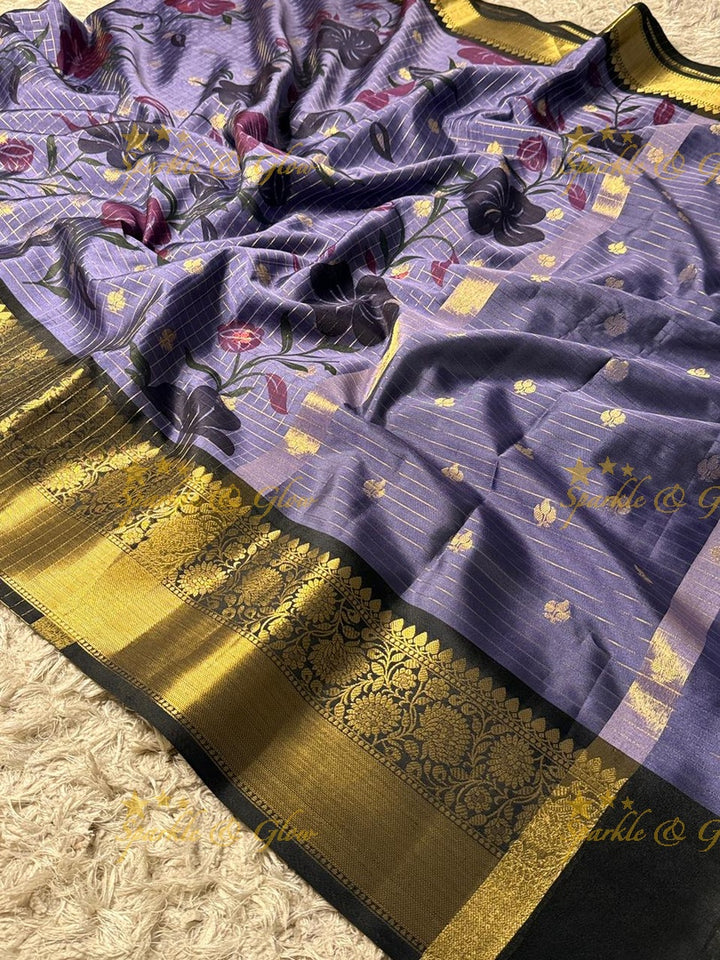 Exquisite Purple Banarasi Silk Saree with Gold Trim