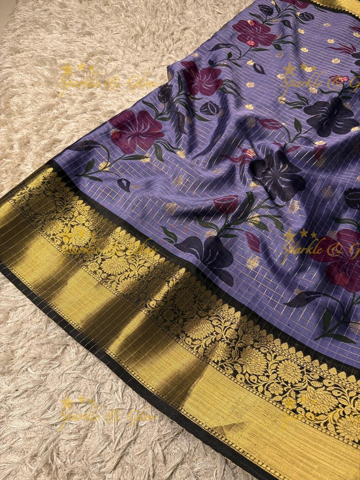 Exquisite Purple Banarasi Silk Saree with Gold Trim