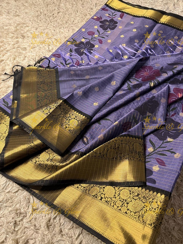 Exquisite Purple Banarasi Silk Saree with Gold Trim