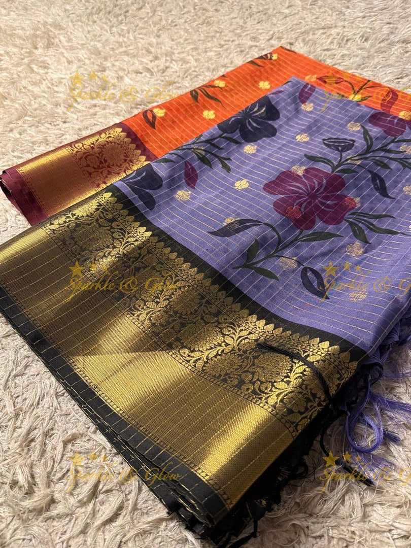 Exquisite Purple Banarasi Silk Saree with Gold Trim