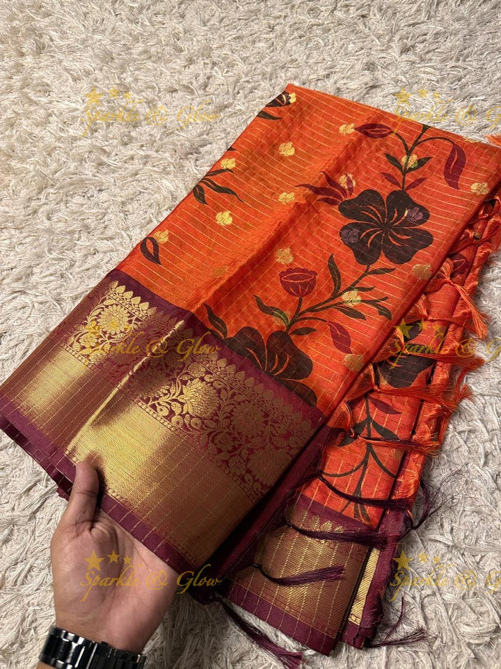 Exquisite Purple Banarasi Silk Saree with Gold Trim
