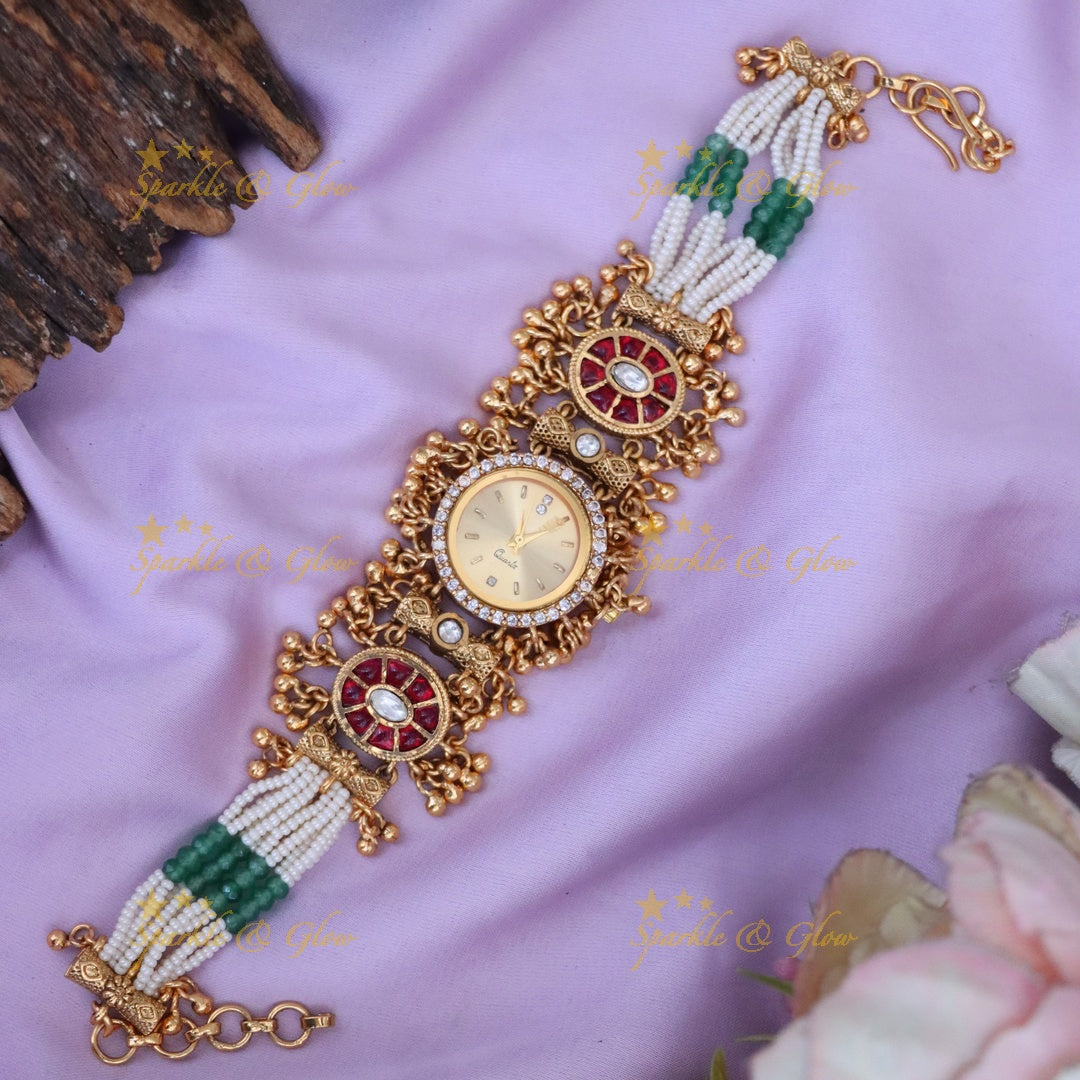 Elegant Gold-Plated Indian Bracelet Watch