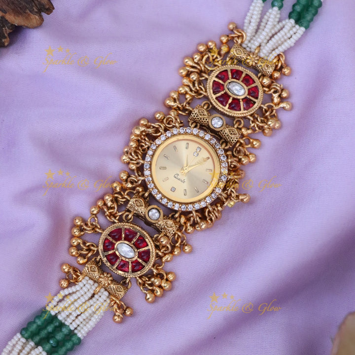 Elegant Gold-Plated Indian Bracelet Watch