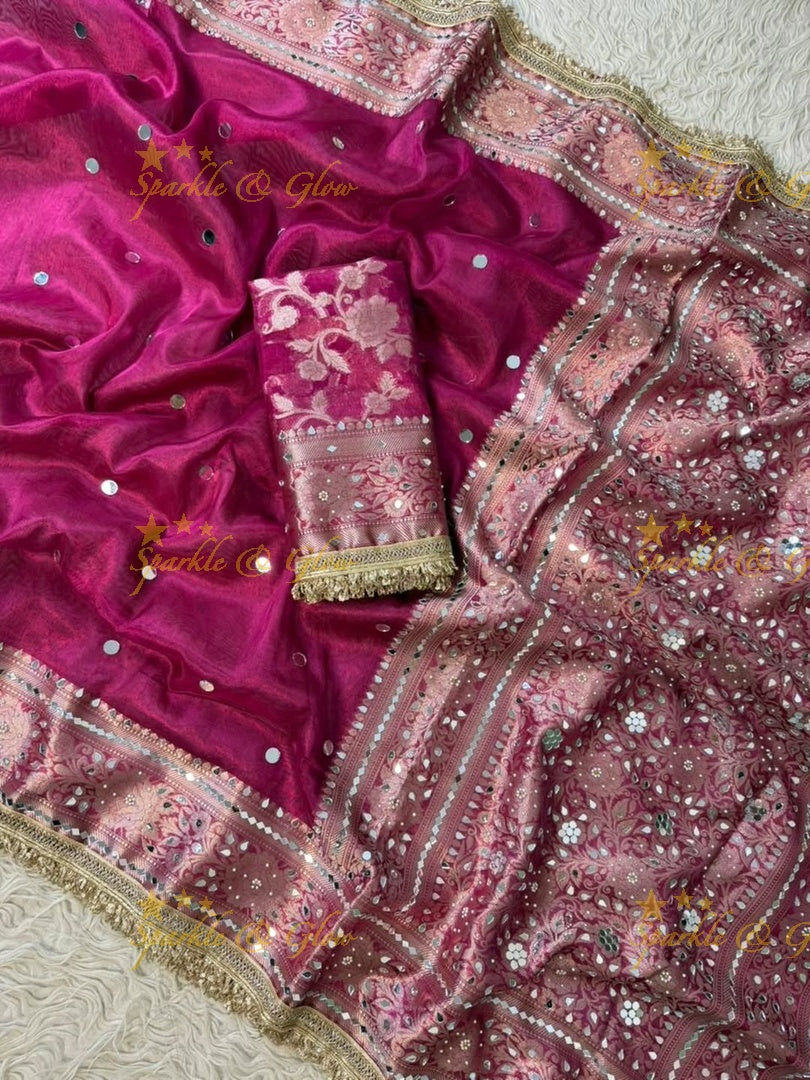 Banarasi Mirror Saree in Lush Green for Festive Elegance
