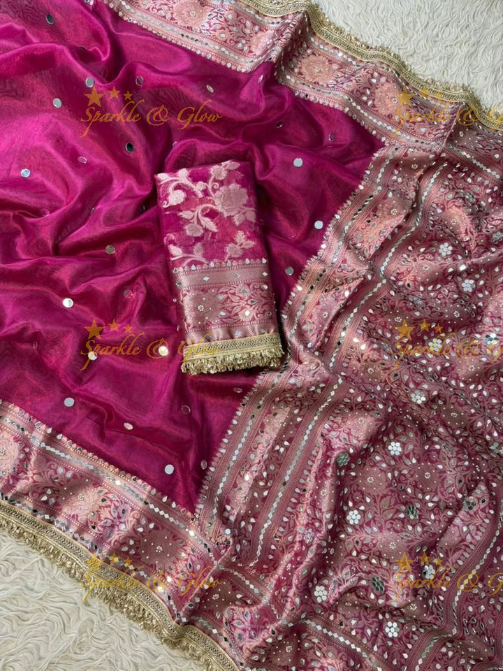 Banarasi Mirror Saree in Lush Green for Festive Elegance