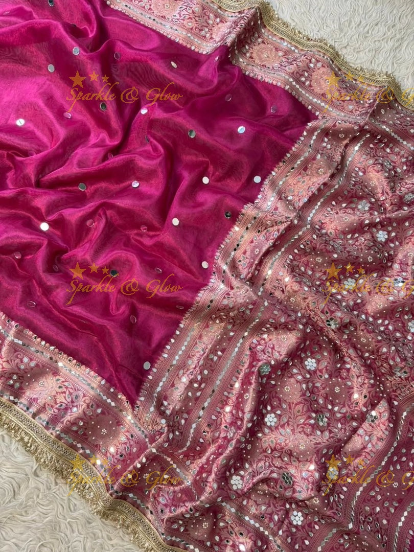 Banarasi Mirror Saree in Lush Green for Festive Elegance