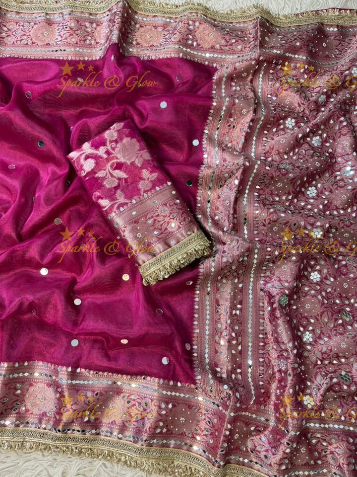 Banarasi Mirror Saree in Lush Green for Festive Elegance