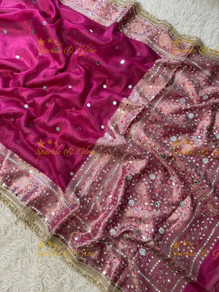 Banarasi Mirror Saree in Lush Green for Festive Elegance