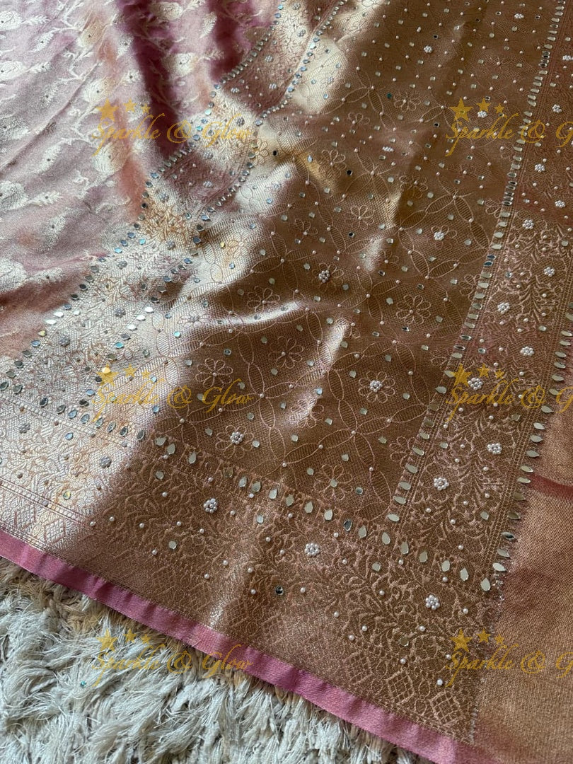 Premium Banarasi Tissue Saree with Stone Work
